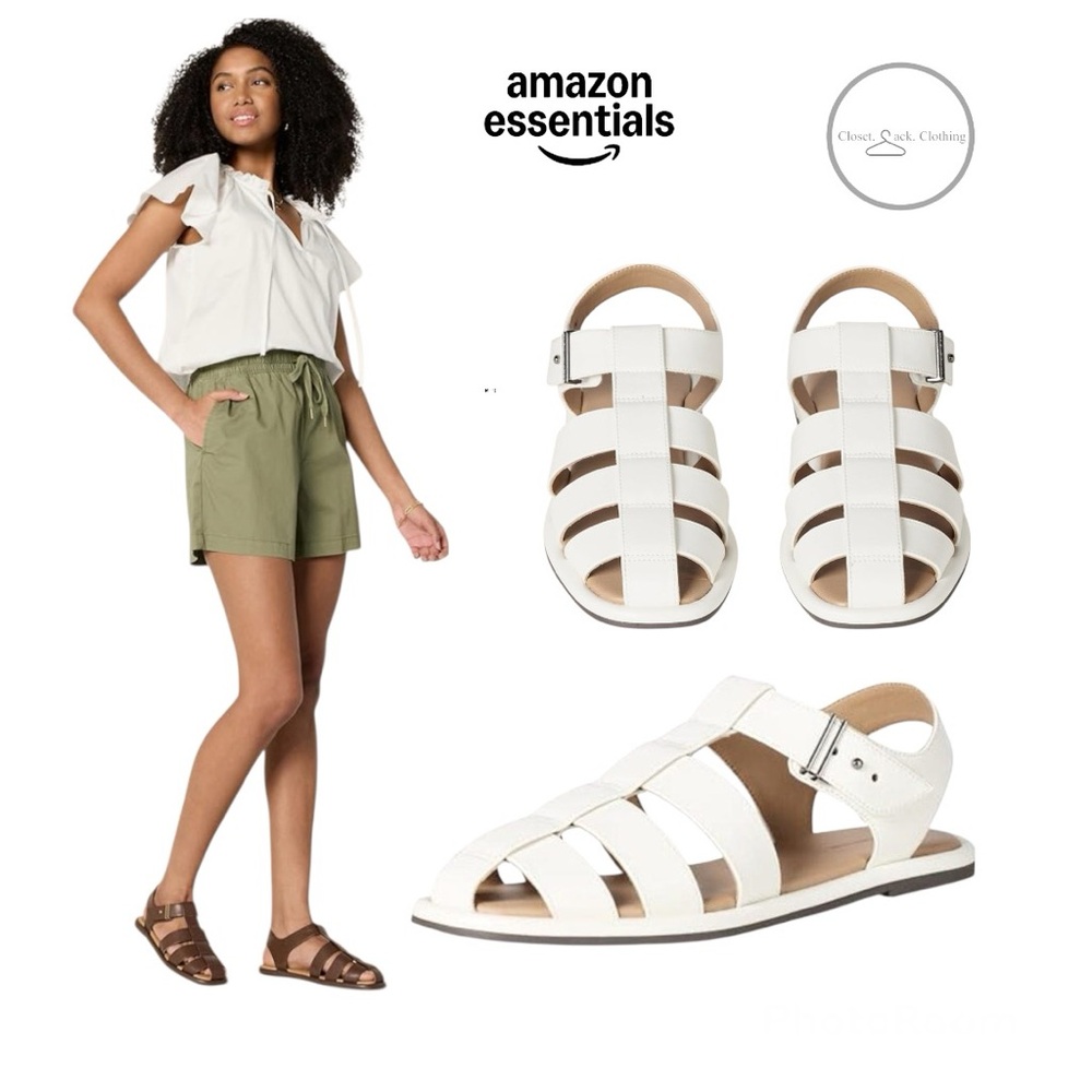 Amazon Essentials White Women's Fisherman-Style Sandals